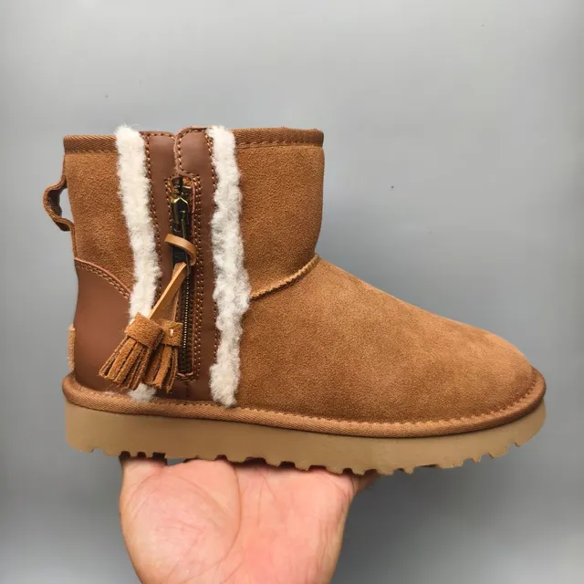 UGG Brown Beige Suede Upper Shearling Trim Ankle Boots