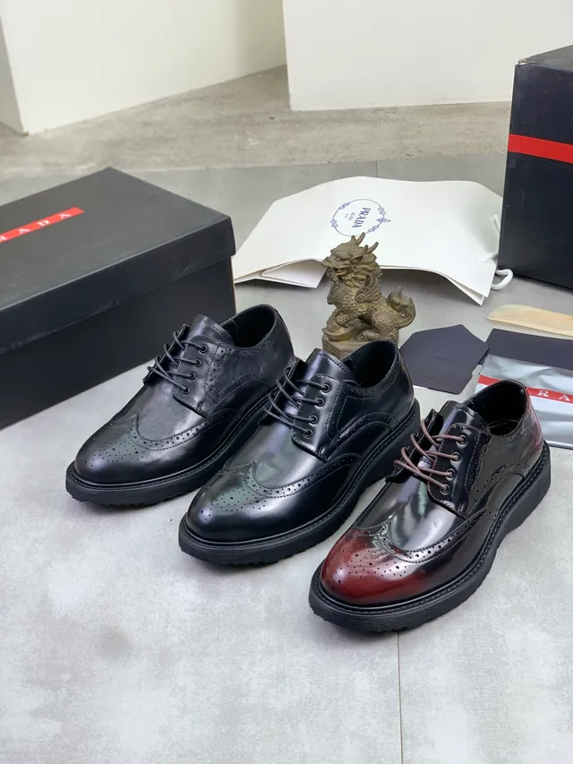Prada Black Wingtip Perforated Detailing Brogue