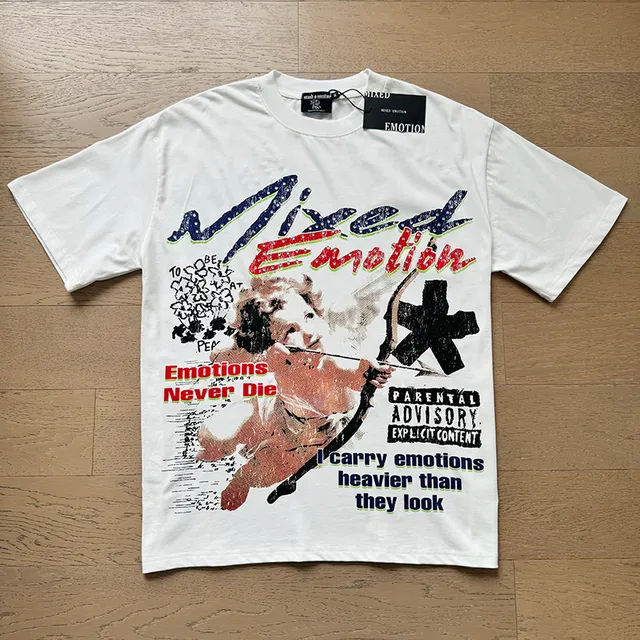 Mixed Emotion White Multicolor Graphic-Print Distressed Typography T-Shirt
