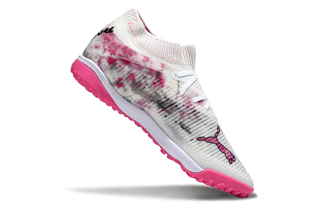 Puma White Pink Knit Sock-Fit Collar Tie-Dye Print Upper Turf Soccer Shoes