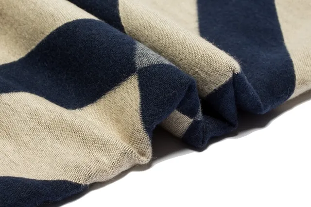 UGG Beige Navy Plaid Pattern Woven Texture Shawl