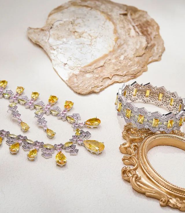 Pink Gemstone and Pavé Diamond Fringe Necklace