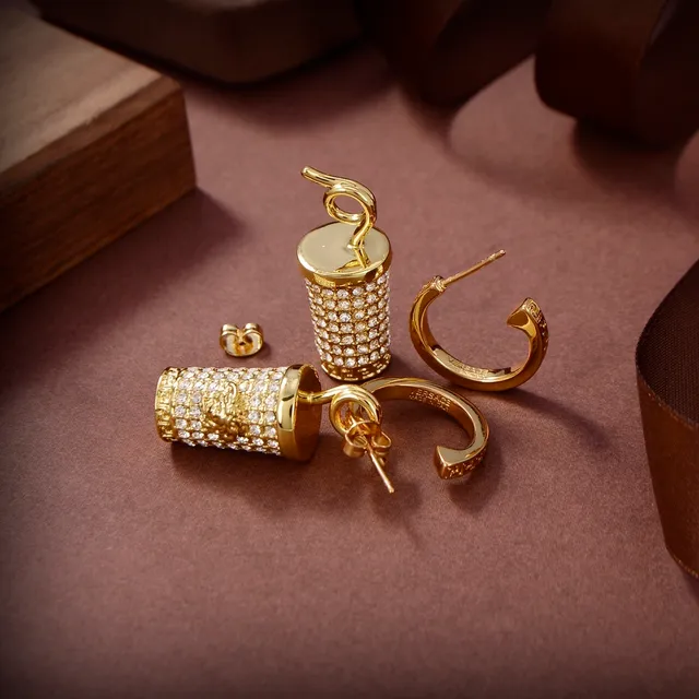 Gold-Tone Pavé-Crystal Cylinder Hoop Earrings