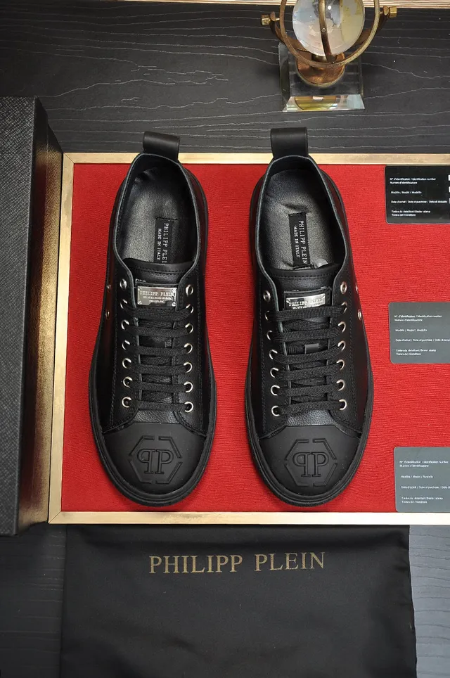 Philipp Plein Black Leather Embossed Monogram Lifestyle Sneakers