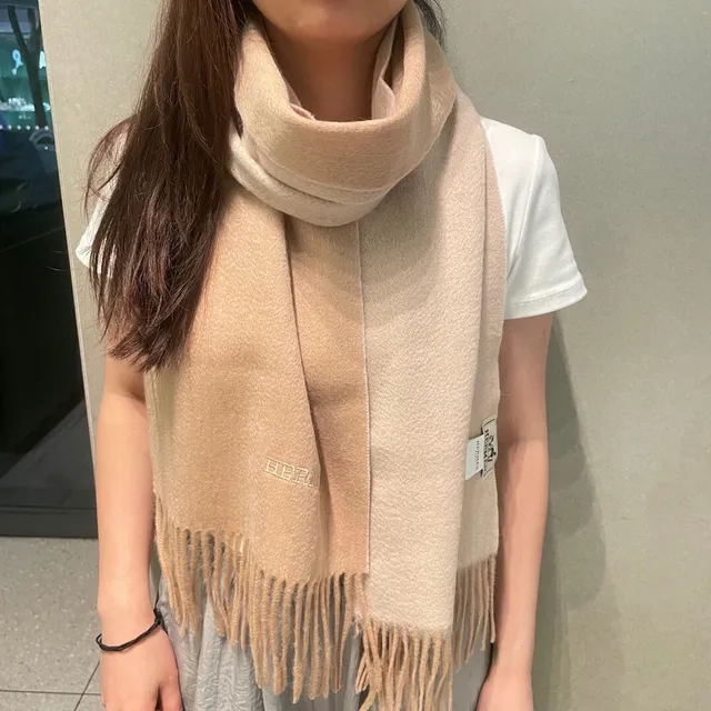 Hermès Beige Soft Texture Frayed Edge Finish Cashmere Scarf