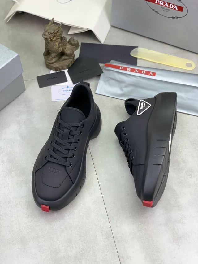 Prada Cloudbust Black Red Matte Monochrome Molded Rubber Sole Lifestyle Sneakers