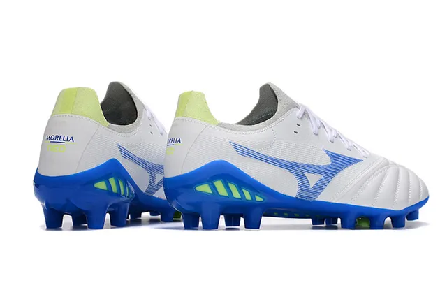 Mizuno Morelia Neo White Blue Lime Firm-Ground Soccer Shoes