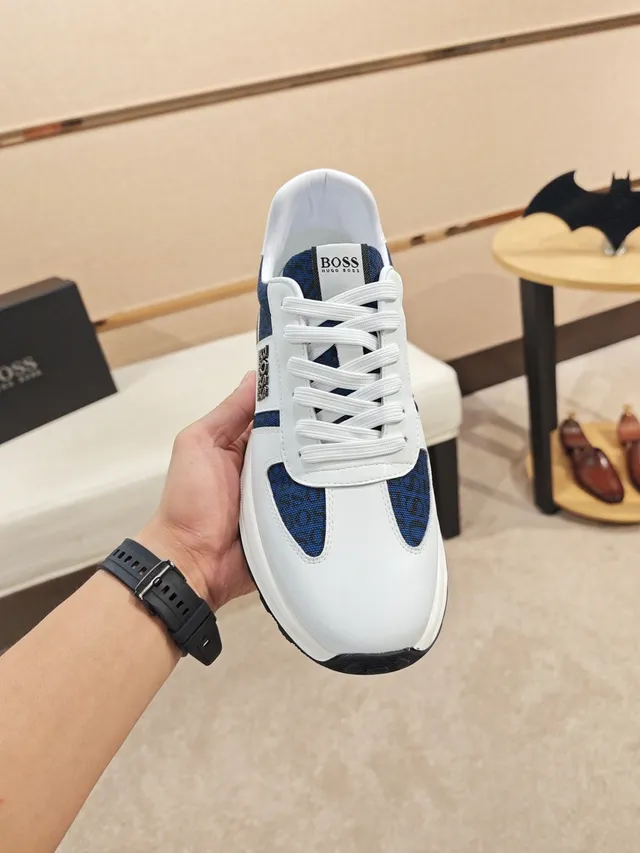 Hugo Boss White and Navy Blue Textile Panel Lifestyle Sneakers