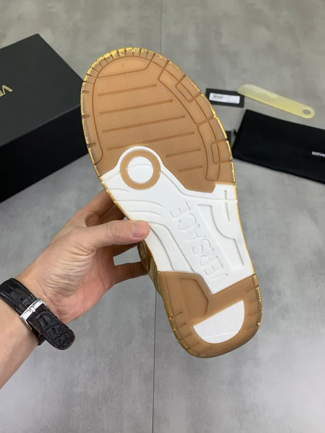 Versace Odissea Metallic Gold Embossed Greca Lifestyle Sneakers