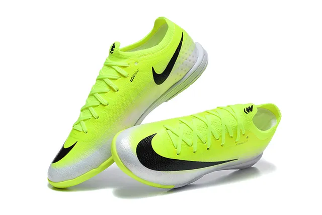 Nike Yellow Black Low-Cut Knit Upper Gradient Neon To White Indoor Soccer Shoes