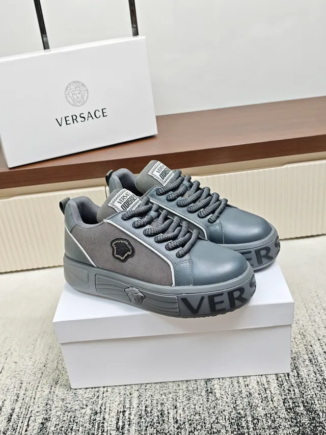 Versace Gray Black Low-Top Platform Sole Lifestyle Sneakers