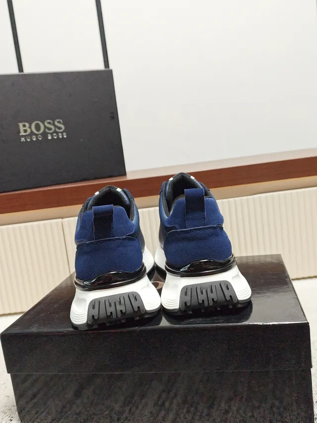 Hugo Boss Navy White Leather Upper Gold Branding Sneakers