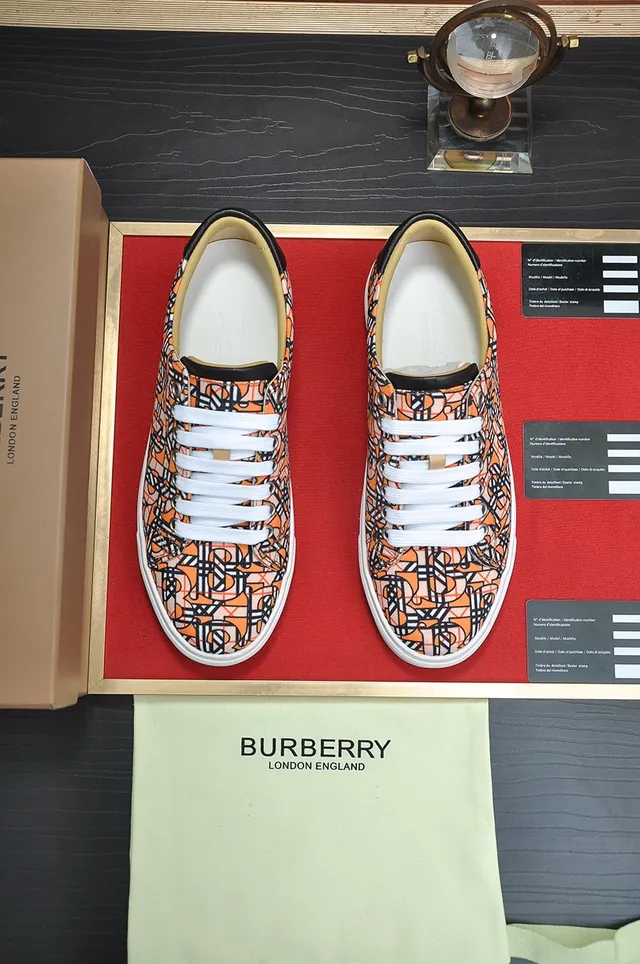Burberry Orange White Low-Top Geometric-Print Canvas Upper Lifestyle Sneakers