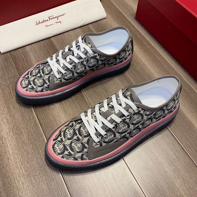 Salvatore Ferragamo Monogram-Print Canvas Low-Top Sneakers