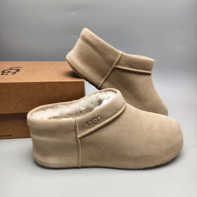 UGG Beige White Suede Upper Shearling-Lined Snow Boots