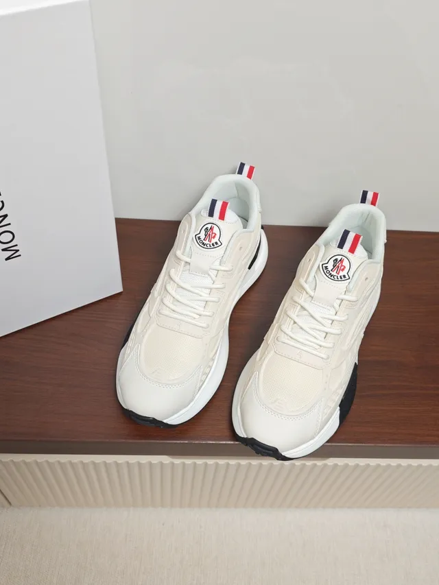 Moncler Beige Black Sculpted Multi-Layer Sole Mixed Mesh And Synthetic Upper Sneakers