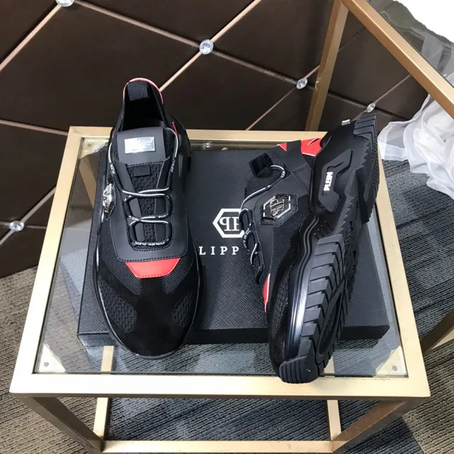 Philipp Plein Black Orange Laceless Strap Closure Hexagonal PP Logo Chunky Sneakers