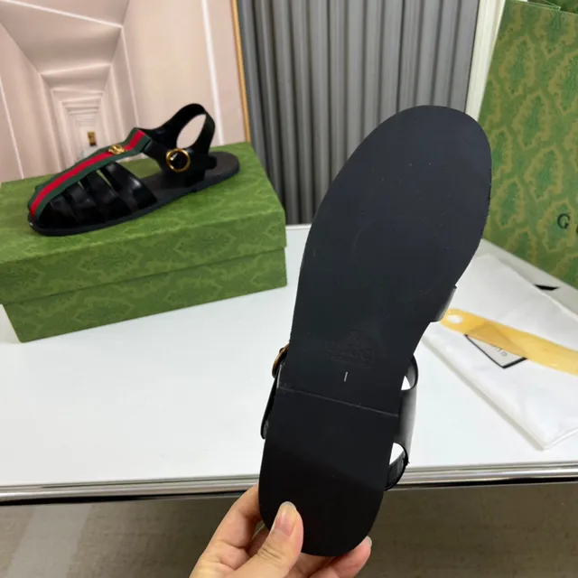 Gucci Dionysus Black Green Ribbed Toe Guard Web Stripe Strap Gladiator Sandals