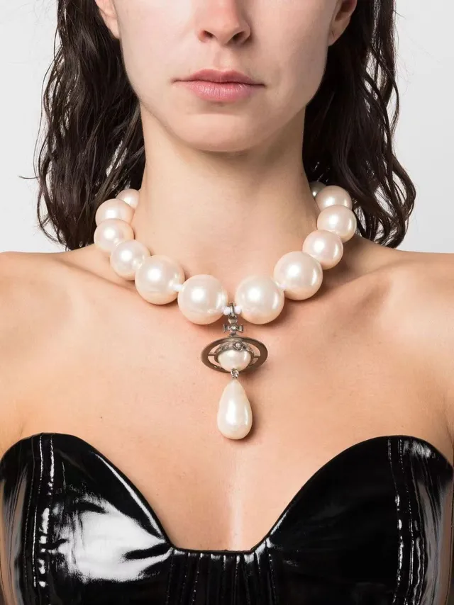 Vivienne Westwood Orb Necklace White Pearl Gold and Silver Tone Necklaces
