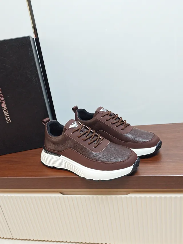 Emporio Armani Brown Leather Chunky Sneaker
