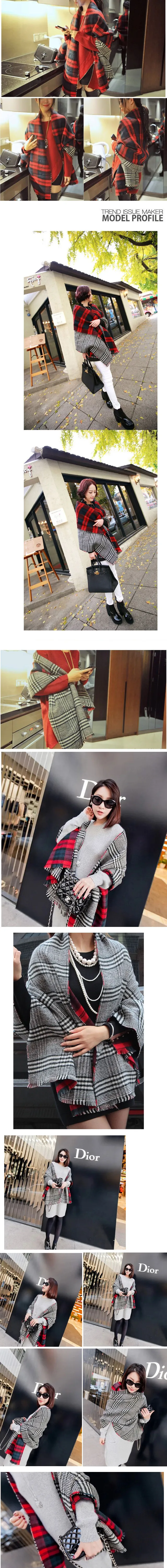Green Black Plaid Pattern Wool-Like Texture Scarve