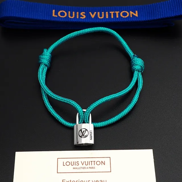 Louis Vuitton Padlock Charm Turquoise Braided Cord Bracelet