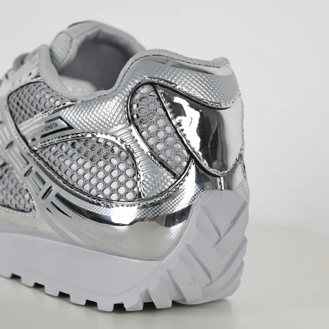 ASICS Silver White Metallic Reflective Overlays Breathable Mesh Upper Lifestyle Sneakers