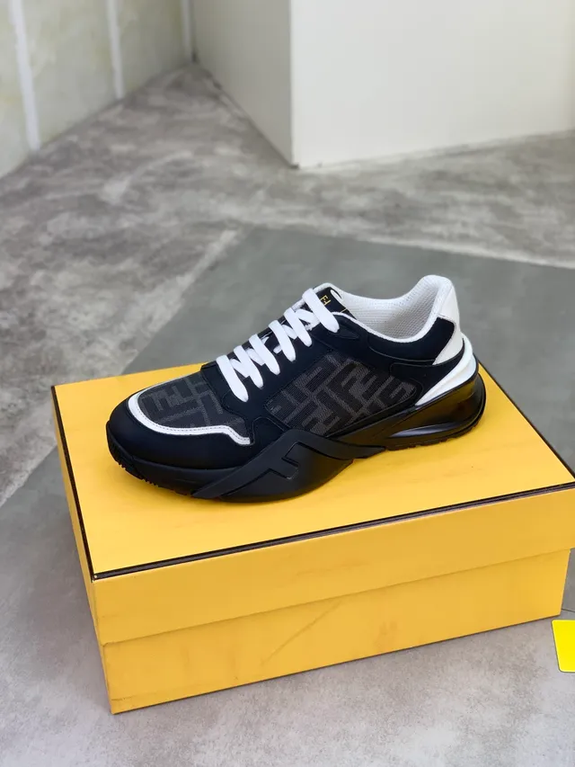 Fendi Monogrammed Mesh and Leather Chunky Sneaker