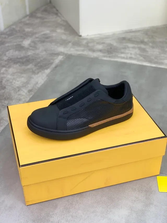 Fendi Black Brown Slip-On Perforated Upper Lifestyle Sneakers