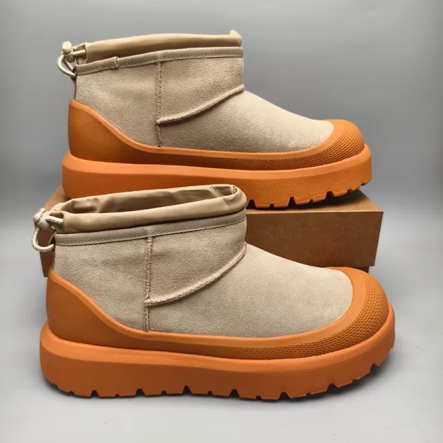 UGG Tasman Beige Orange Slip-On Suede Upper Snow Boots