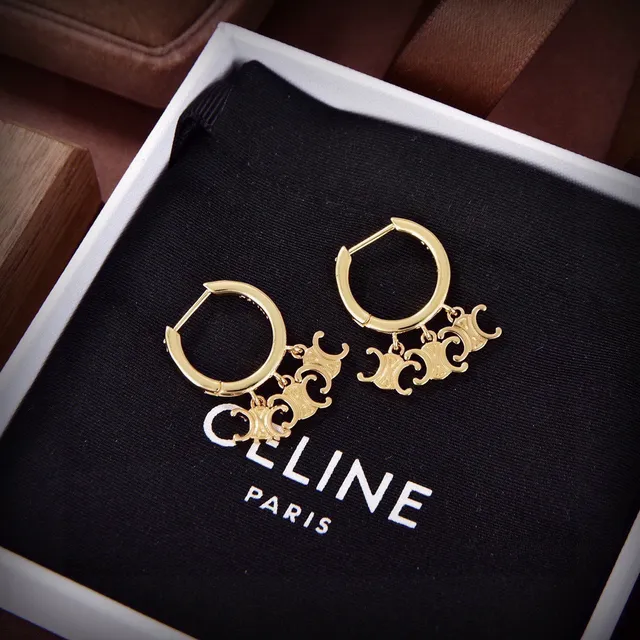 Celine Triomphe Gold Hinged Hoop Earrings