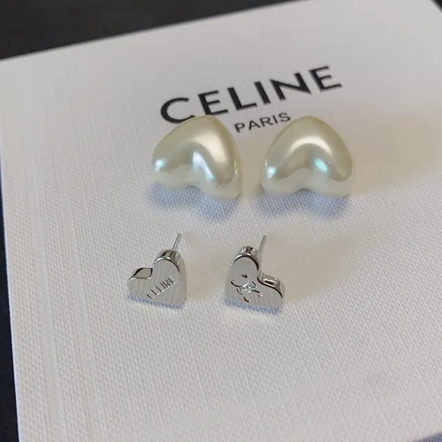 Celine Heart-Shaped Pearl and Gold-Tone Stud Earrings