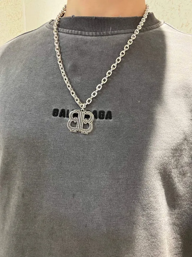 Balenciaga BB Monogram Silver Chain Necklace
