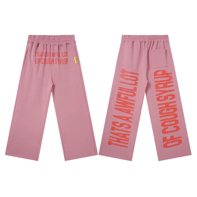 Dusty Pink and Beige Wide-Leg Elastic-Waist Screen-Printed Sweatpants