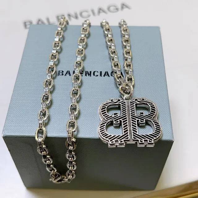 Balenciaga BB Monogram Silver Chain Necklace