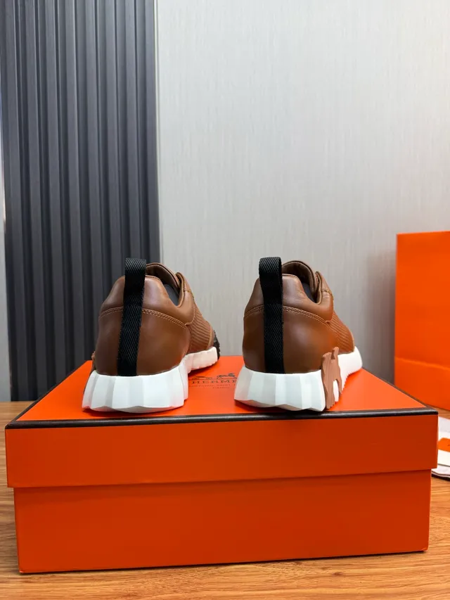 Hermès Brown White Perforated Leather Upper Sculpted Ridged Sole Lifestyle Sneakers