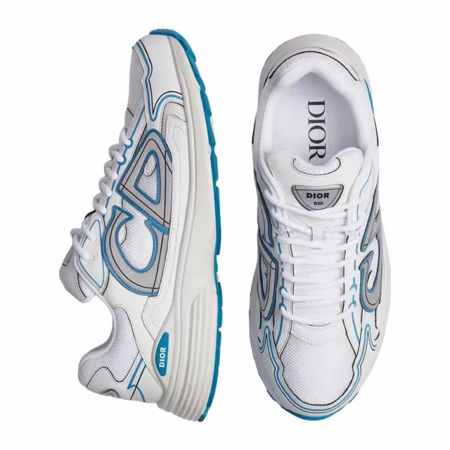 Dior White Blue Mesh And Synthetic Upper Piping Outsole Chunky Sneakers