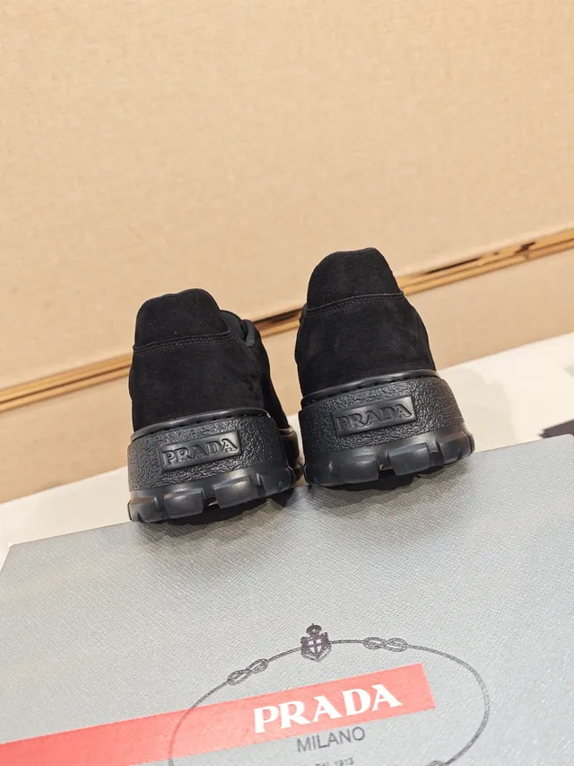 Prada Black Gold Suede Upper Platform Sole Lifestyle Sneakers