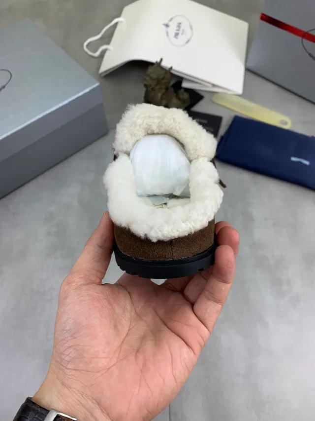 Prada Brown White Suede Upper Shearling-Lined Loafer