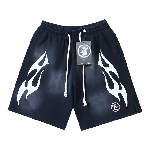 Black Gradient Flame Graphic Drawstring Waist Shorts