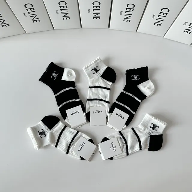 Celine Interlocking CC Logo Striped Ankle Socks