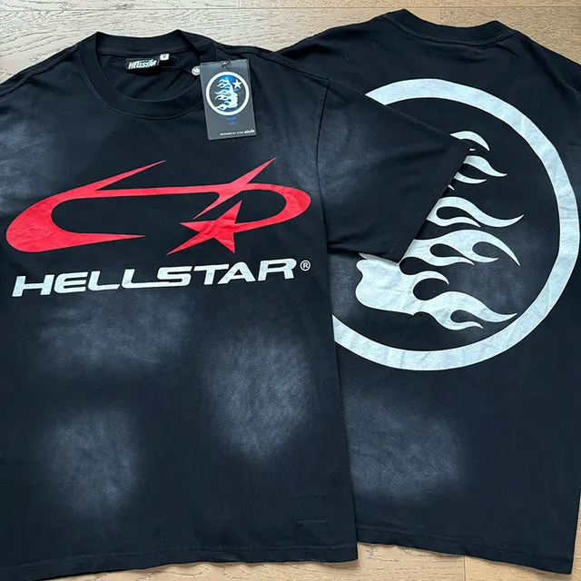 Hellstar Graphic-Print Black Red White Crewneck T-Shirt and Shorts Casual Set