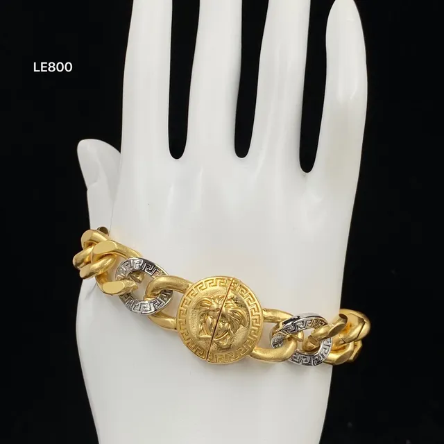 Versace Gold Silver Chunky Curb Chain Medusa Head Medallion Bracelet