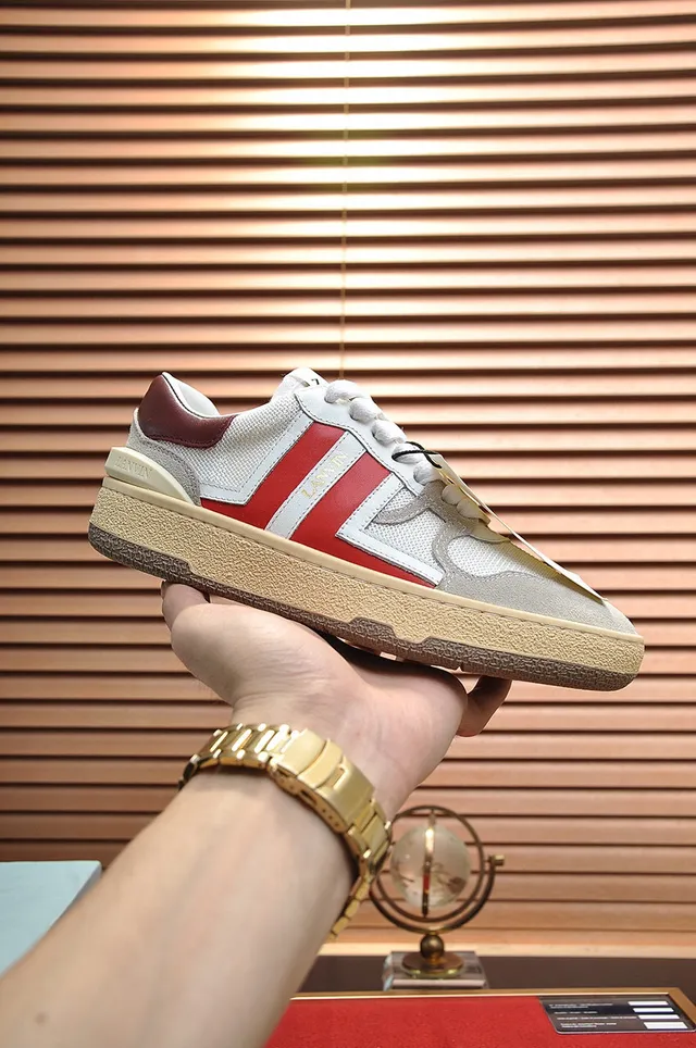 Lanvin White Red Low-Top Mesh And Suede Upper Lifestyle Sneakers