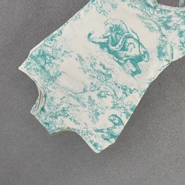 Dior Dioriviera White Blue Crisscross Back Straps Toile De Jouy Print Swimwear
