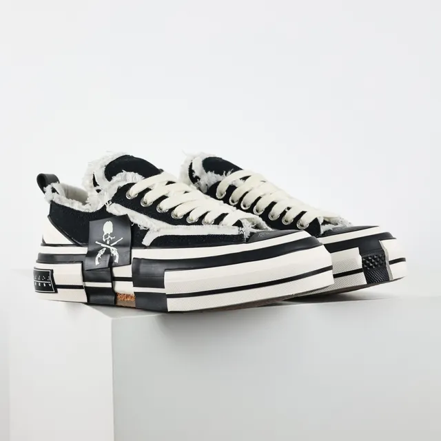 Converse Black White Frayed Raw-Edge Canvas Layered Midsole Lifestyle Sneakers