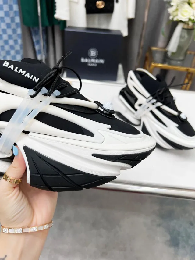 Balmain B-Court Black White Platform Sole Layered Construction Chunky Sneakers