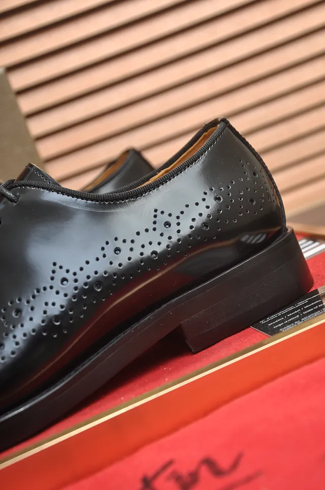 Christian Louboutin Black Red Glossy Patent Leather Full Perforations Brogue
