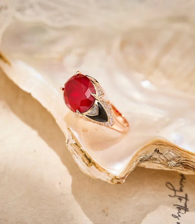 Red Gold Oval Faceted Gemstone Setting Ring