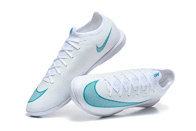 Nike White Blue Flyweave Upper Low-Cut Silhouette Indoor Soccer Shoes